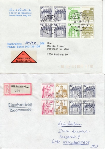 Berlin - 6x10 Pfg. Bauten I a. Lupo-Brief n. USA Berlin N65 - St. Angustine 1954