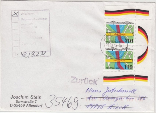 BRD - Glienicker Brücke, 2x110 Pfg. Brief 2. Gew.st. Rabenau - Kieck 1998