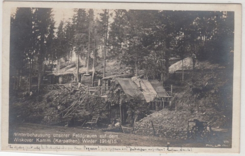 DR - Karpathen, Wiskover Hang Winterbehausung 1914/15 sw-Fotokarte gelaufen 1916