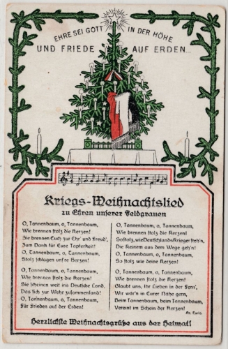 DR - Kriegs-Weihnachtslied, farb. Partiotikakarte ungelaufen ca. 1915