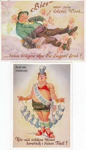 Bayern - Oktoberfest, Bier - 2 farb. Juxkarten ungelaufen ca. 1955/60