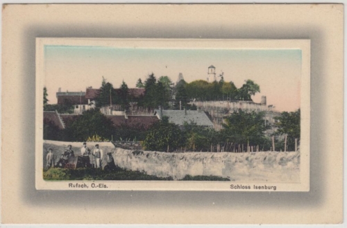 Elsass - Rufach, Schloss Isenburg, Passepartout-Prägekarte ungelaufen ca. 1910