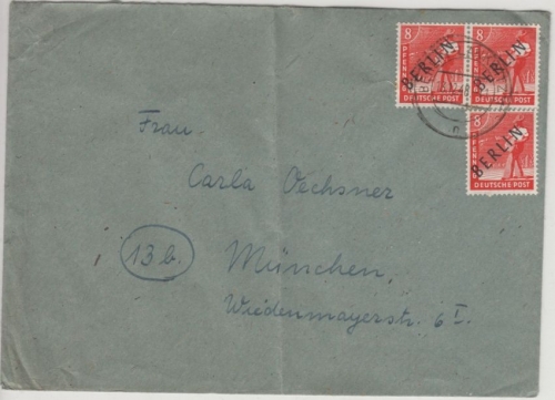 Berlin - 3x8 Pfg. Schwarzaufdruck, Brief Berlin-Lankwitz - München 1948
