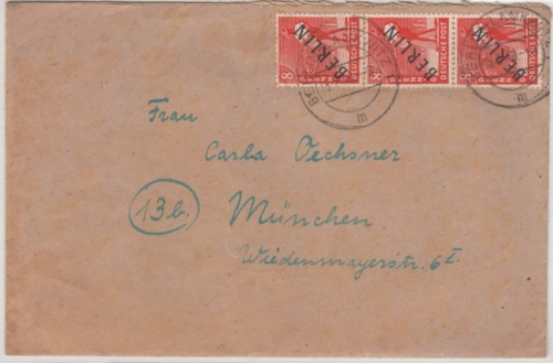 Berlin - 3x8 Pfg. Schwarzaufdruck, Brief Berlin-Lankwitz - München 1949