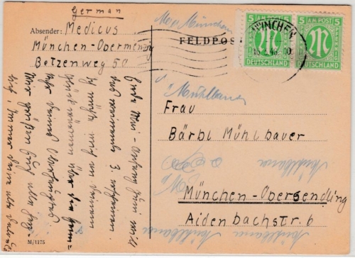 AM-Post - 2x5 Pfg. amerik. Druck, Ortskarte München 1946