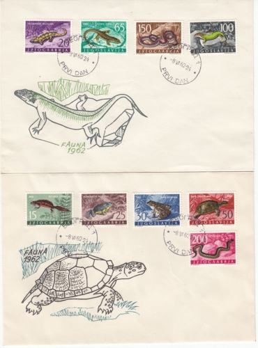Jugoslawien - Fauna 1962 (Reptilien), Satz a. 2 Schmuck-FDC Belgrad 8.6.62