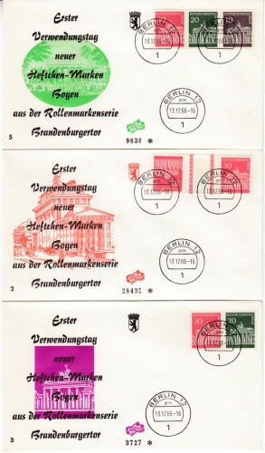 Berlin - Brandenburger Tor, Zusammendrucke, 5 versch. Schmuck-FDC 1966