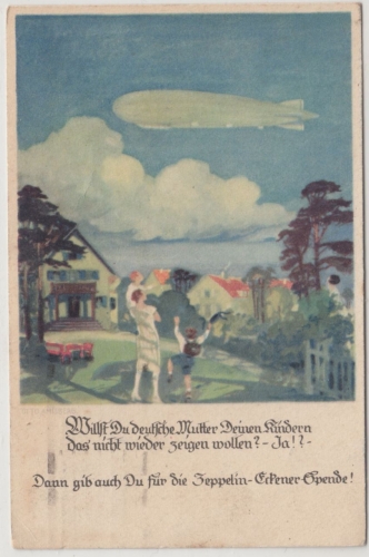 DR - Zeppelin Eckner Spende, farb. Künstlerkartegelaufen 1926