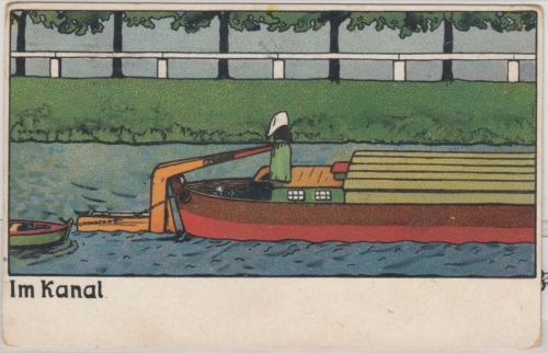 Künstlerkarte - "Im Kanal", farb. AK RBM-Verlag, gelaufen Linz 1937