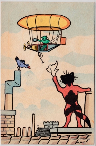 Zeppelin mit Katze, farb. Künstlerkarte Munk Nr. 513, gelaufen 1910
