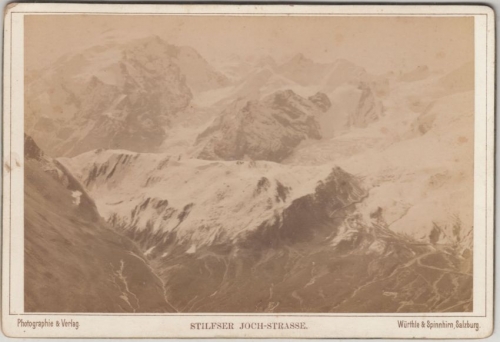 Italien - Stilfser Joch-Straße, sw-Foto a. Karton ca. 1880 ca. 16x11cm Südtirol