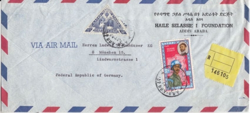 Äthiopien - Luftpost-Einschreibebrief Addis Abeba - München 1968