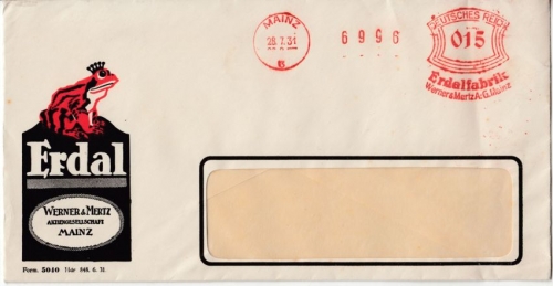 DR - 15 Pfg. AFS Erdal, illustr. Firmenbrief Mainz 1931, ohne Inhalt