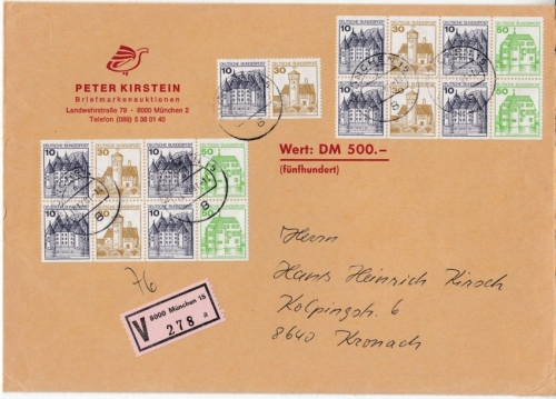 BRD - Burgen&Schlösser, H-Blatt 27I, 2x u.a., Wertbrief München - Kronach 1981