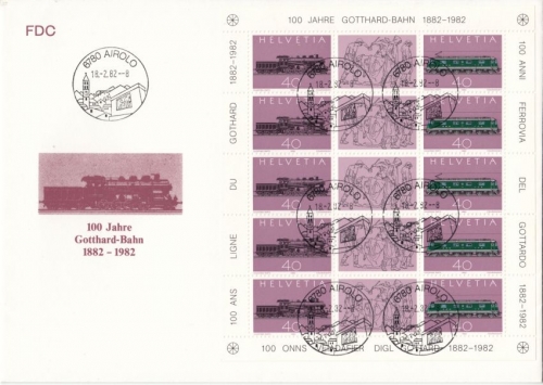 Schweiz - 100 J. Gotthard Bahn, Kleinbogen a. Schmuck-FDC Airolo