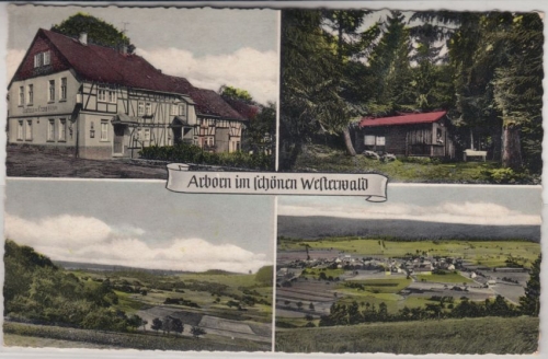 Hessen - Arborn Westerwald, farb. Mehrbild-AK Poststelle I über Herborn 1959