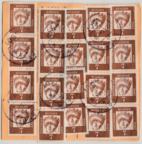 BRD - 20x7+10 Pfg. Bed.Deutsche u.a. Paketkarte Hilter - Luckau/DDR 1963