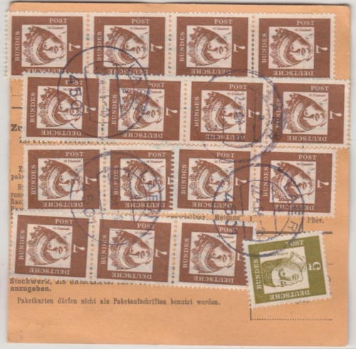BRD - 17x7+5 Pfg. Bed.Deutsche u.a. Paketkarte Laer - Bad Driburg 1964