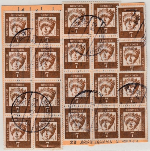 BRD - 7 Pfg. Bed. Deutsche 2x8er-Block u.a., Paketkarte Hilter - Cottbus 1963