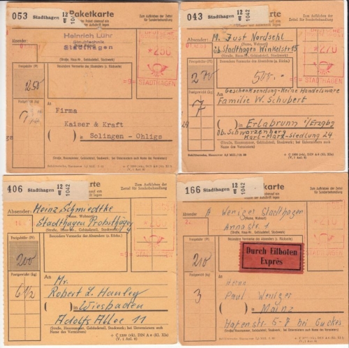 BRD - Stadthagen 1962, 11 Paketkarten m. versch. Postfreistempeln