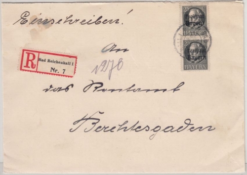 Bayern - 2x25 Pfg. Ludwig/Freistaat, Einschreibebrief Bad Reichenhall 14.4.20 n.