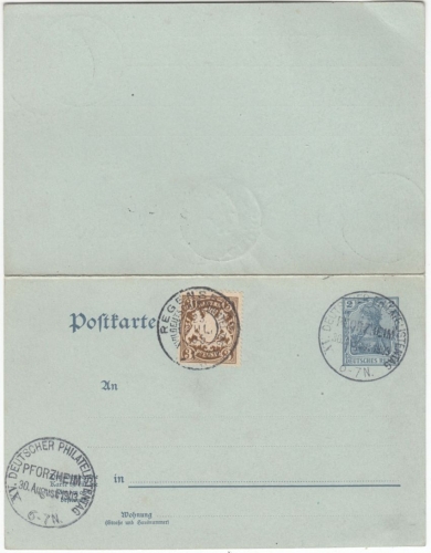 DR - Pforzheim XV. Dt. Philatelistentag 1903 + Regensburg XVII. Dt. Phil.-Tag