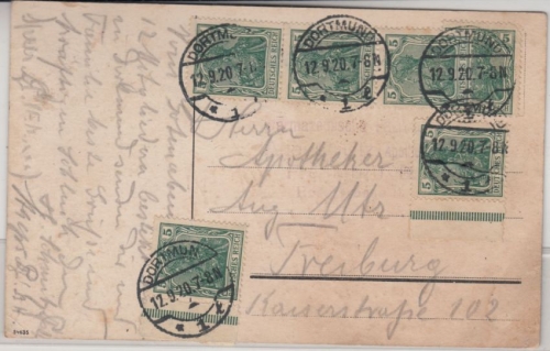 DR - 6x5 Pfg. Germania (teils Randstücke), AK Casino Dortmund - Freiburg 1920