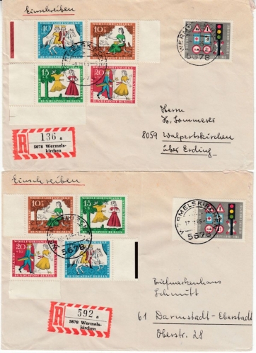 Berlin - Wofa 1965, teils Farbränder u.a., Einschreibebriefe Wermelskirchen 1966