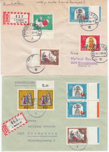 Berlin - Wofa 1967 Frau Holle 5 Briefe Farbränder Luftpost Einschreiben etc.