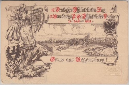 Bayern - 17. Dt. Philatelistentag Regensburg 1905, 5 Pfg. Privat-GA-Karte + SST