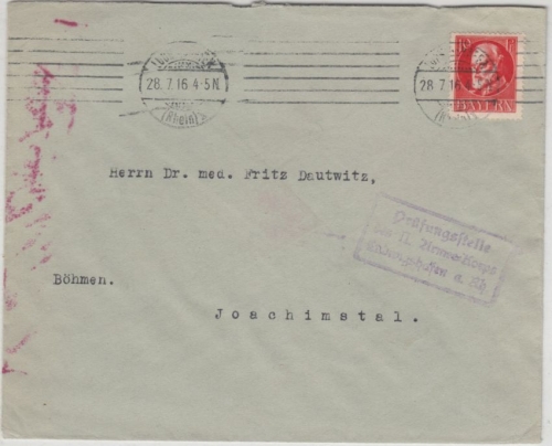 Bayern - 10 Pfg. Ludwig, Zensurbrief n. ÖSTERREICH, Ludwigshafen - Joachimstal