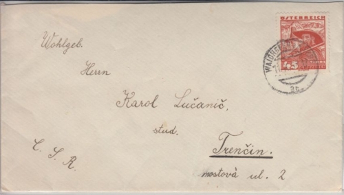 Österreich - 45 Gr. Trachten Brief/Sondertarif i.d. CSR Waidhofen - Trencin 1937