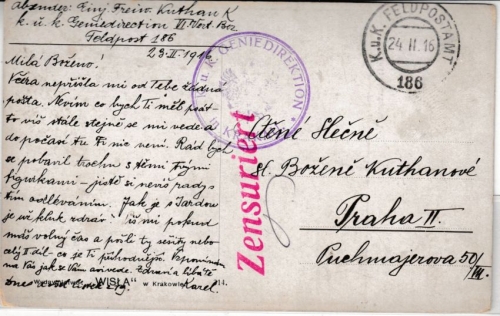 Österreich - KuK Geniedirektion in Krakau Bf.stpl. a. Feldpostkarte FpA 186 1916