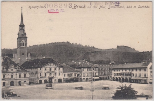 Österreich/Steiermark - Bruck a.d. Mur Hauptplatz sw-AK 1908 bzw. 1949