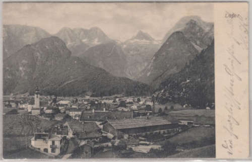Österreich/Salzburg - Lofer Gesamtansicht, sw-AK gelaufen v. Kössen 1904
