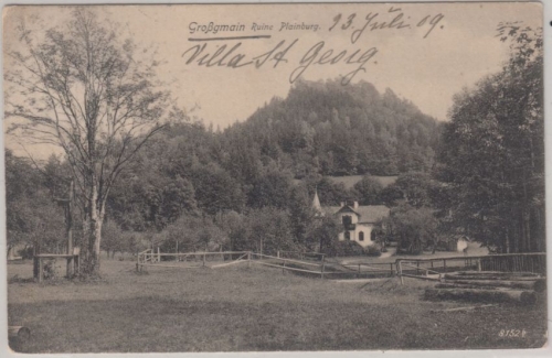 Österreich/Salzburg - Großgmain, Ruine Plainburg sw-AK gelaufen 1909