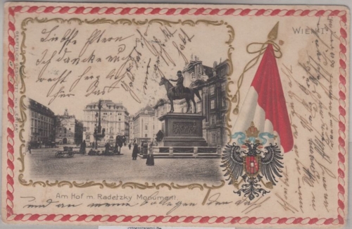 Österreich - Wien Am Hof m. Radetzky Monument Passepartout-Prägekarte ca. 1900