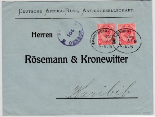 Deutsch-Südwestafrika Brit. Besetzung - Zensurbrief Swakopmund - Karibib 1916