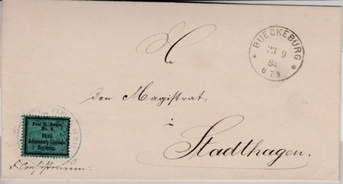 DR - Bueckeburg 1884, Frei lt. Avers Nr. 8, Dienstbrief n. Stadthagen