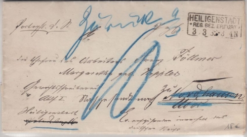 DR - Heiligenstadt 1882, Ra3 a. portopfl. Dienstbrief n. Nordhausen - Retour