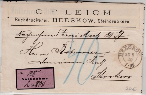 DR - Beeskow 1880, nachv. preuss. K2 a. Nachnahmebrief n. Storkow