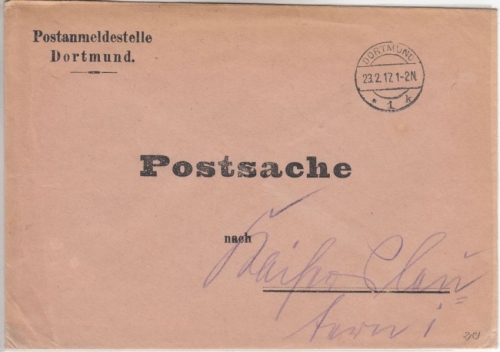 DR - Dortmund 1917 Postanmeldestelle Postsache n. Kaiserslautern