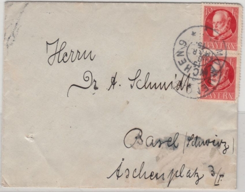 Bayern - Zensurbrief i.d. SCHWEIZ 1915 Verschlusszettel Bahnpostamt1 München