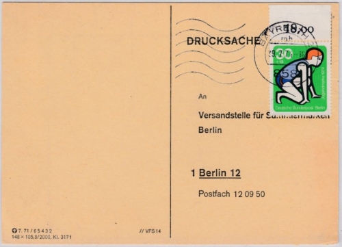 Berlin - 30 Pfg. Jugend Oberrand, Drucksache Bayreuth - Berlin 1974