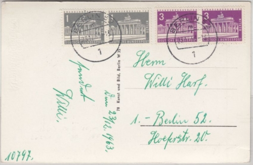 Berlin - 1+3 Pfg. Brandenburger Tor, je Paar Ortskarte Berlin 1963