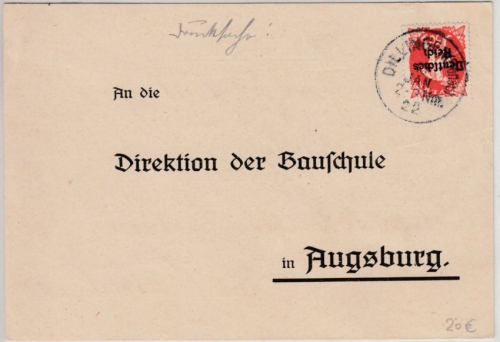 DR-Infla - 50 Pfg. By-Abschied/DR Drucksache Dillingen 1922 Gefallenenmeldung