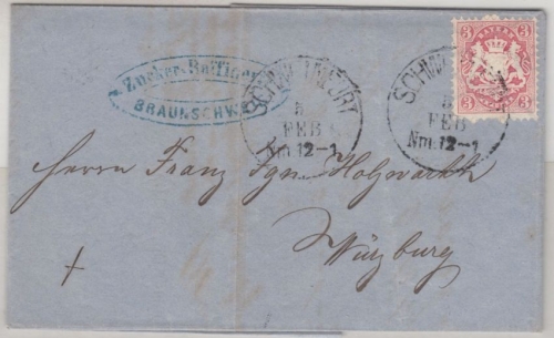 Bayern 3 Kr. Wappen gez. K1 Schweinfurt 2.2.73 n. Würzburg, Abs. v. Braunschweig