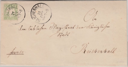 Bayern 1 Kr. Wappen gez. K1 Reichenhall 21 OCT Ortsbrief