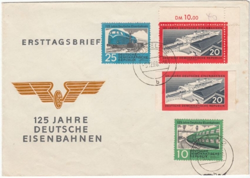 DDR 125 Jahre Dt. Eisenbahn Satz (inkl. geschn. Marke) Schmuck-FDC 5.12.60