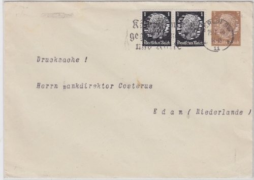DR - 3 Pfg. Hindenburg Privatganzsache +Zusatz Drucksache n. Holland Berlin 1936